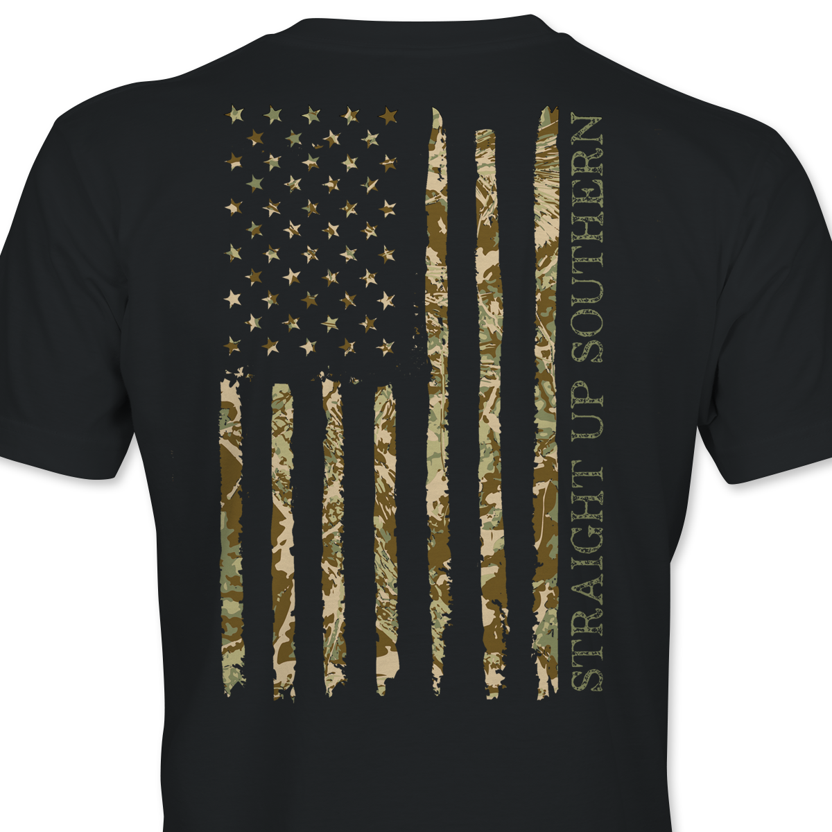 US Camo Flag - Camouflage American Flag T-Shirt - Black
