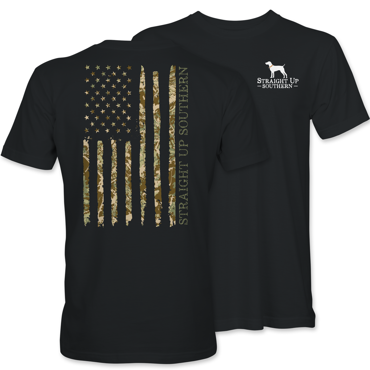 US Camo Flag - Camouflage American Flag T-Shirt - Black
