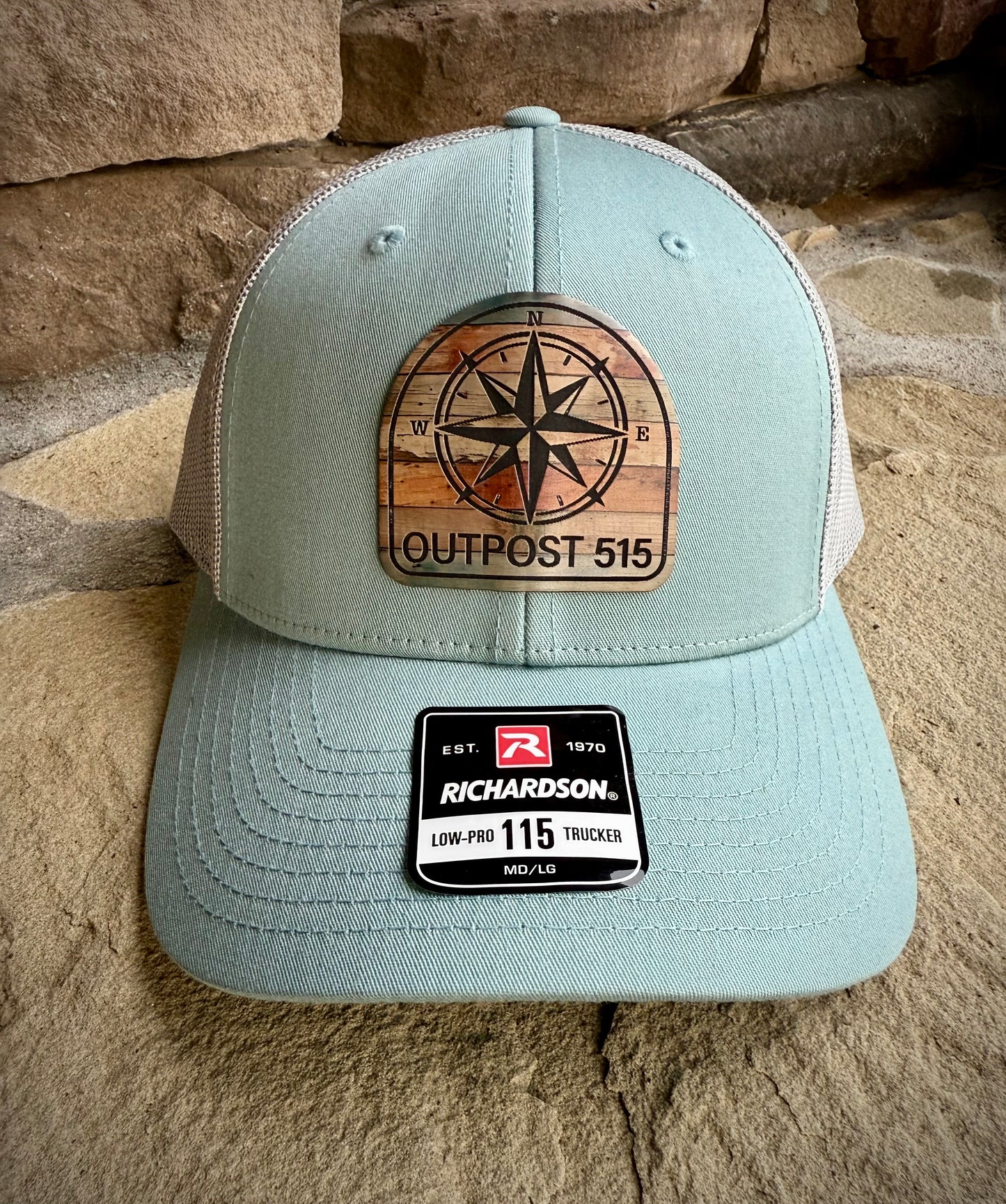 Front view Smoked Blue Outpost 515 Compass Hat