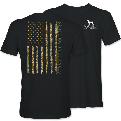 US Camo Flag - Camouflage American Flag T-Shirt - Black