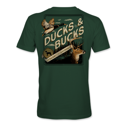 Ducks and Bucks - Mallard Duck and Whitetail Buck Hunting T-Shirt - Green