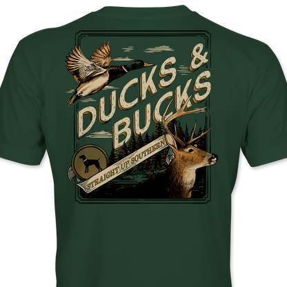 Ducks and Bucks - Mallard Duck and Whitetail Buck Hunting T-Shirt - Green