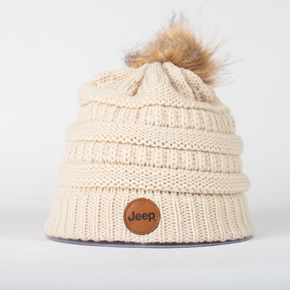 Jeep - Logo Pom Beanie in Ivory