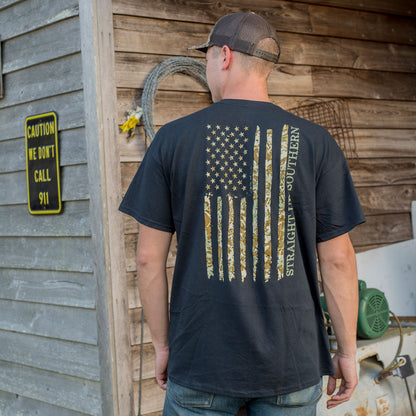 US Camo Flag - Camouflage American Flag T-Shirt - Black