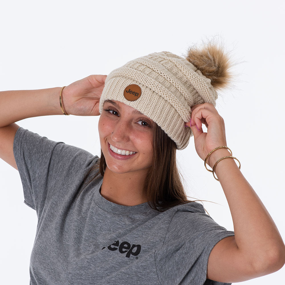 Jeep - Logo Pom Beanie in Ivory