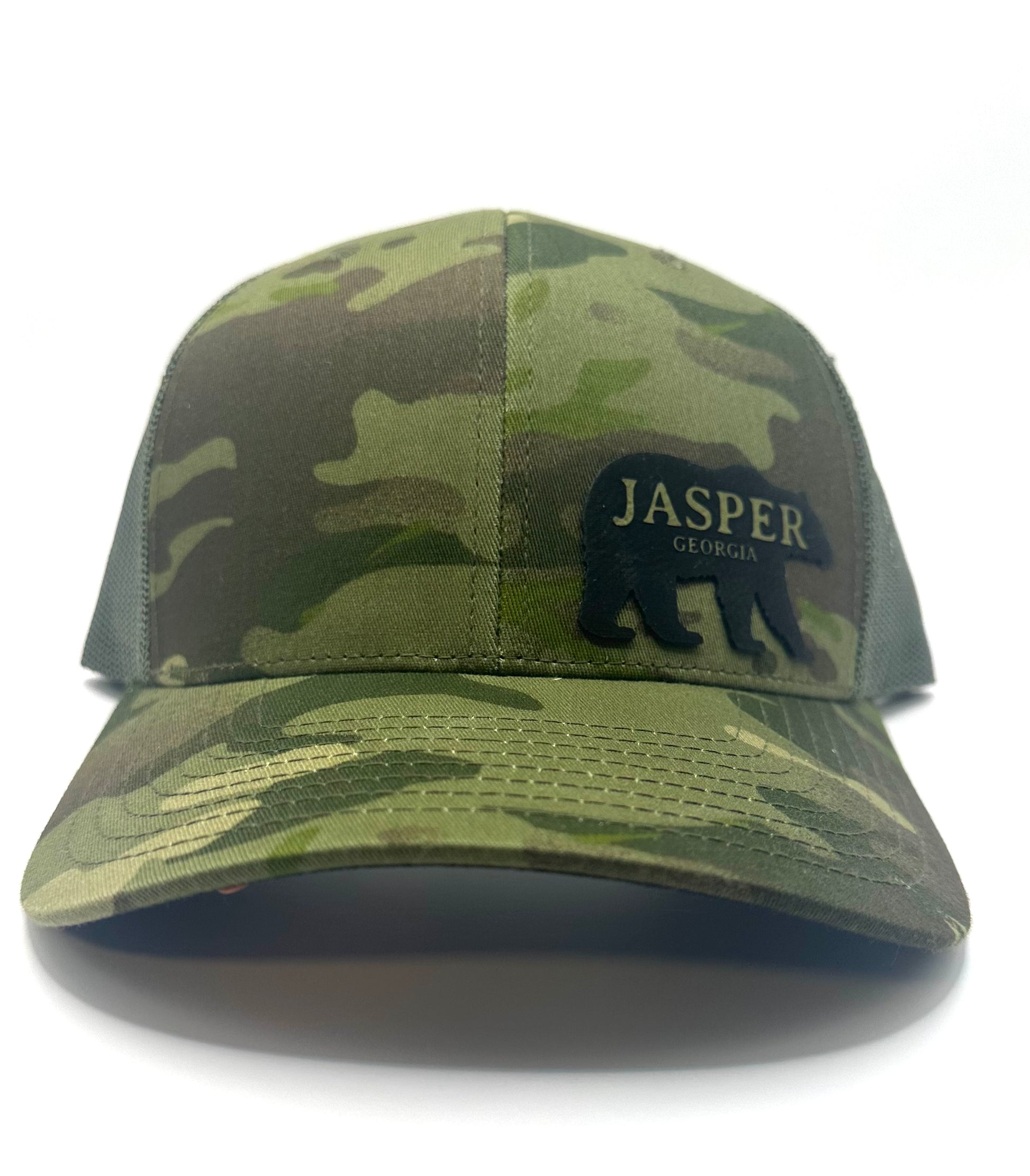 Front view of Jasper Outpost Bear Adjustable Camo Hat- Jasper GA