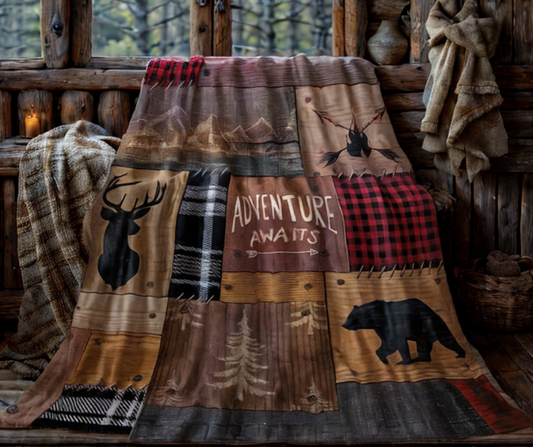 Adventure Awaits Rustic Flannel Blanket 50x60